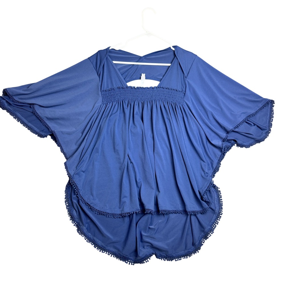 Swim by Cacique‎ Blue Crochet Trim Butterfly Sleeve Cover Up Top 18/20 573151